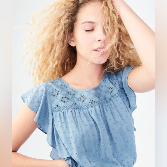 Aeropostale Solid Swiss Dot Fit & Flare Dress Blue size Large - Picture 3 of 10